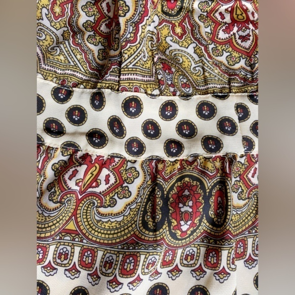 Anthropologie Fei 100% Silk Mix Print Tie-Front Peplum Blouse Boho Eclectic Y2K - Picture 7 of 10